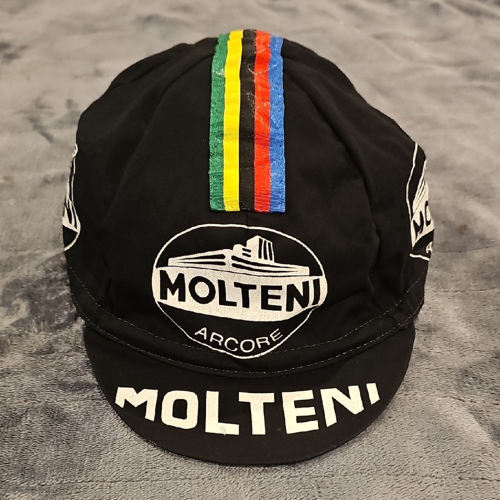 Molteni Black Cycling Cap with Multicolor Stripe
